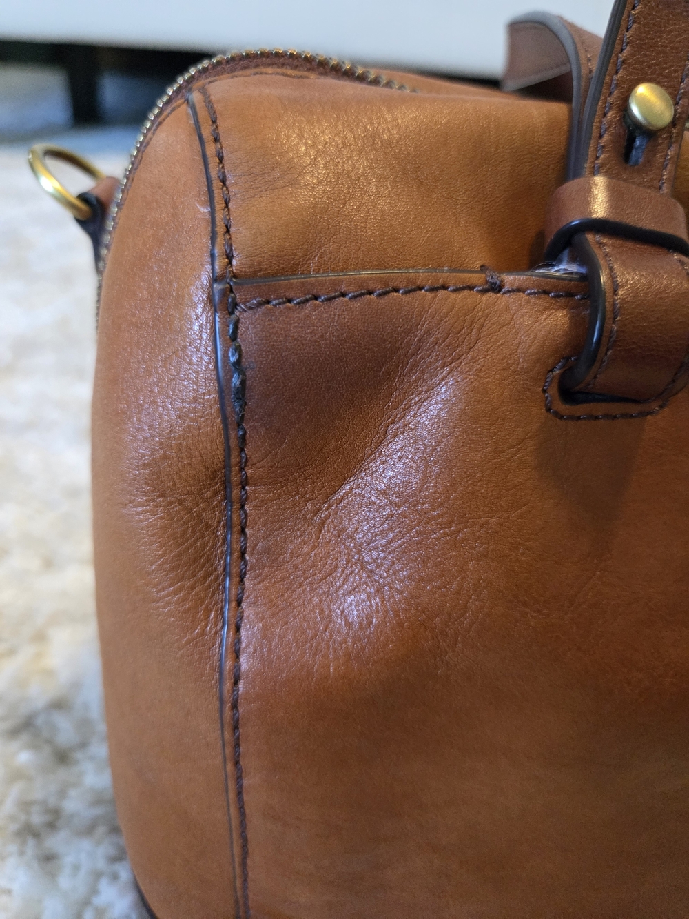Fossil Cognac Leather Satchel with Key Charm - Picture 10 of 16